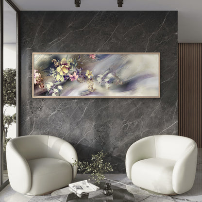 Panoramic Abstract Flowers with Leaves High Quality 100% Australian made wall Canvas Print ready to hang