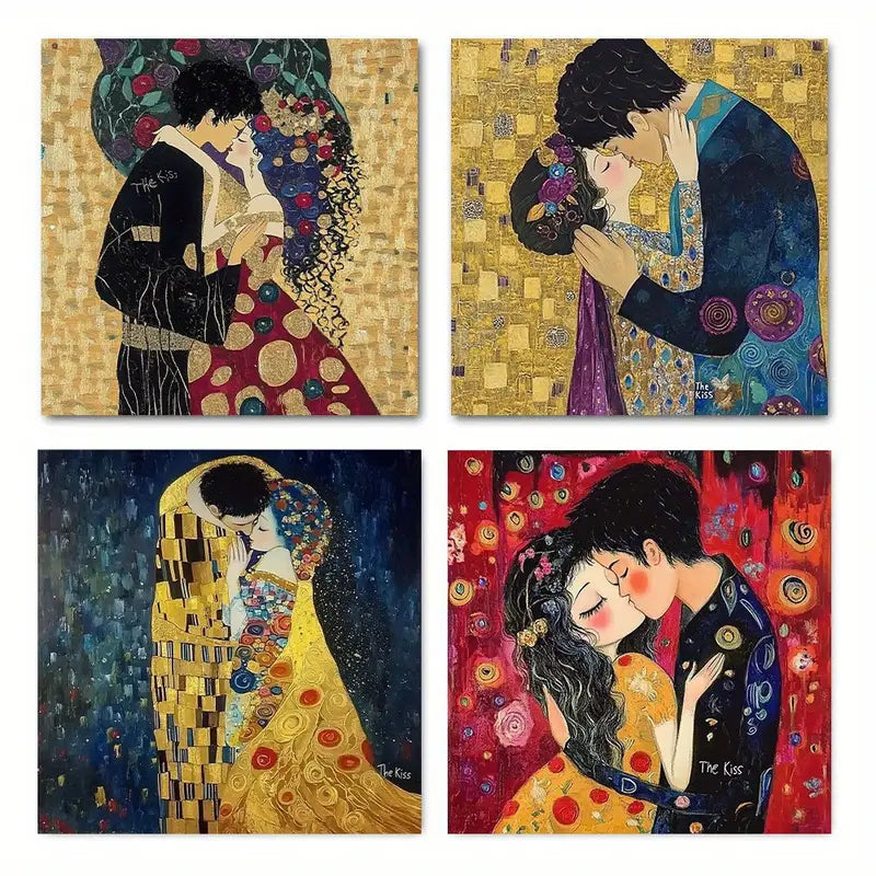 4pcs The Kiss by Gustav Klimt Wall Art Canvas Framed