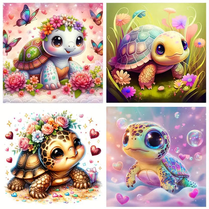4pcs Cute Little Turtle Wall Art Canvas Framed