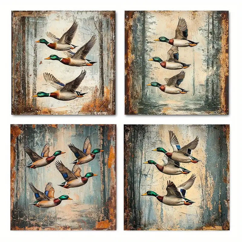 4pcs   Vintage duck for Living  VD  Wall Art Canvas Framed