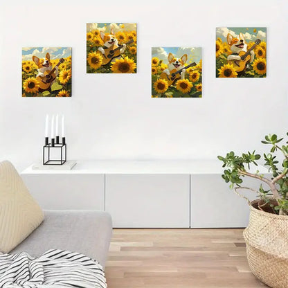 4pcs Funny Corky Picture Guita Theme Wall Art Canvas Framed