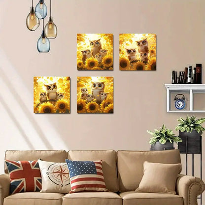 4pcs  Lovely Owls Big Eyes OB Wall Art Canvas Framed
