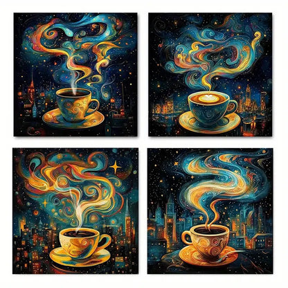 .4pcs  Coffee Cu Elegant Modern CE    Wall Art Canvas Framed