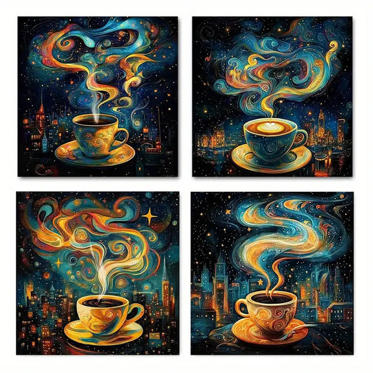 .4pcs  Coffee Cu Elegant Modern CE    Wall Art Canvas Framed
