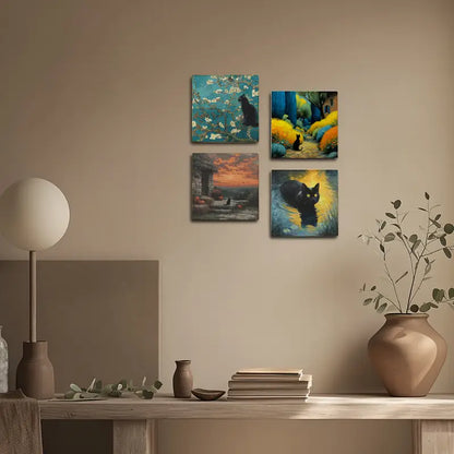 4pcs 4 Unique Orange Tabby Cat Wall Art Canvas Framed