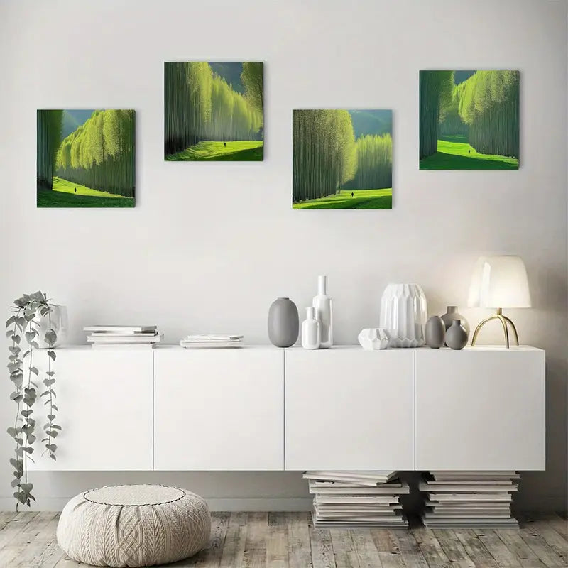 4pcs Vibrant Green Forest Canvas Prints Wall Art Canvas Framed