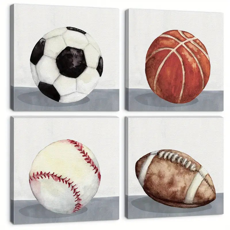 4pcs Rustic Soccer Posters For Boys' Wall Art Canvas Framed