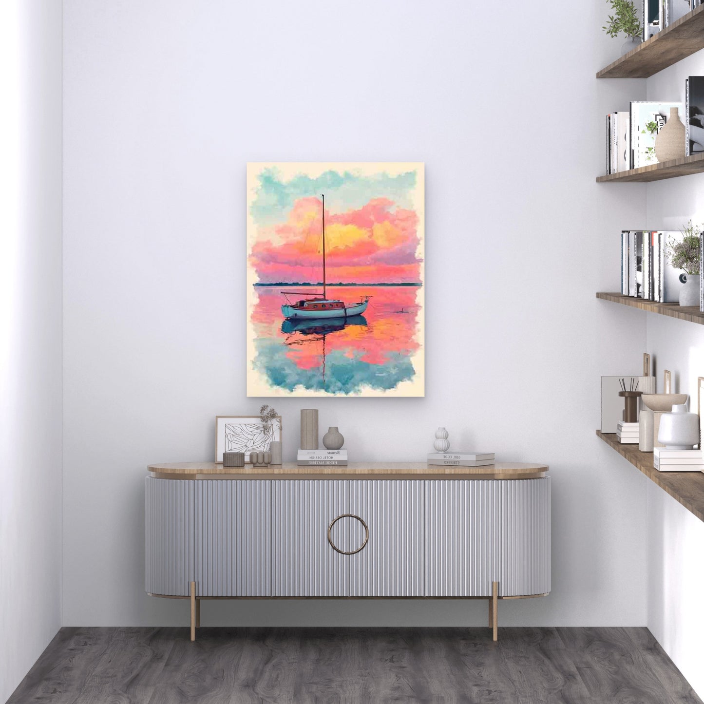 Vibrant Pink & Orange Sunset Nautical 60x90cm Metal Print Ready to Hang