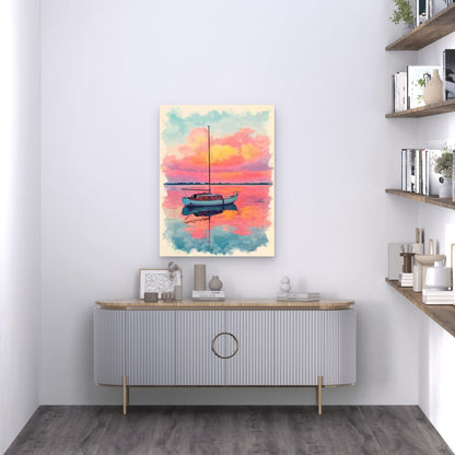 Vibrant Pink & Orange Sunset Nautical 60x90cm Metal Print Ready to Hang
