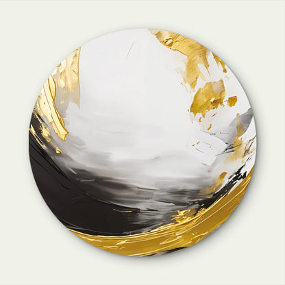 Black Gold White Brush Stroke Abstract Acrylic Glass Rounded Print Tempered Glass Wall Art 100% Made in Australia Ready to Hang
