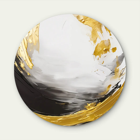 Black Gold White Brush Stroke Abstract Acrylic Glass Rounded Print Tempered Glass Wall Art 100% Made in Australia Ready to Hang