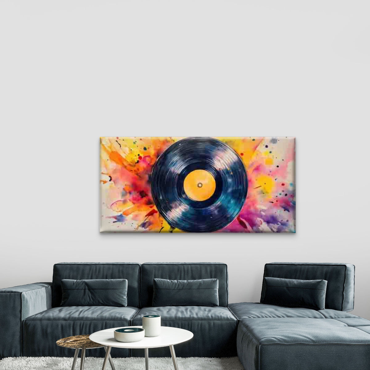 Vinyl Record Watercolor Paintin Wall Art Canvas Office Home Room Framed 120x60cm