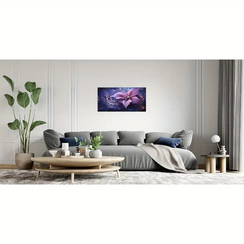 Abstract Purple Flower Vibrant Floral Wall Art canvas office home room framed 120x60cm
