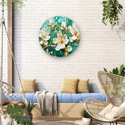 White Flower Branch Green  Acrylic Glass Rounded Print Tempered Glass Wall Art 100% Made in Australia Ready to Hang