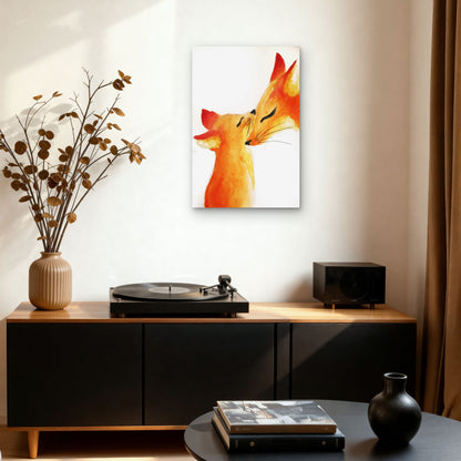 Tender Moment Between Two Foxes 60x90cm Metal Print Ready to Hang