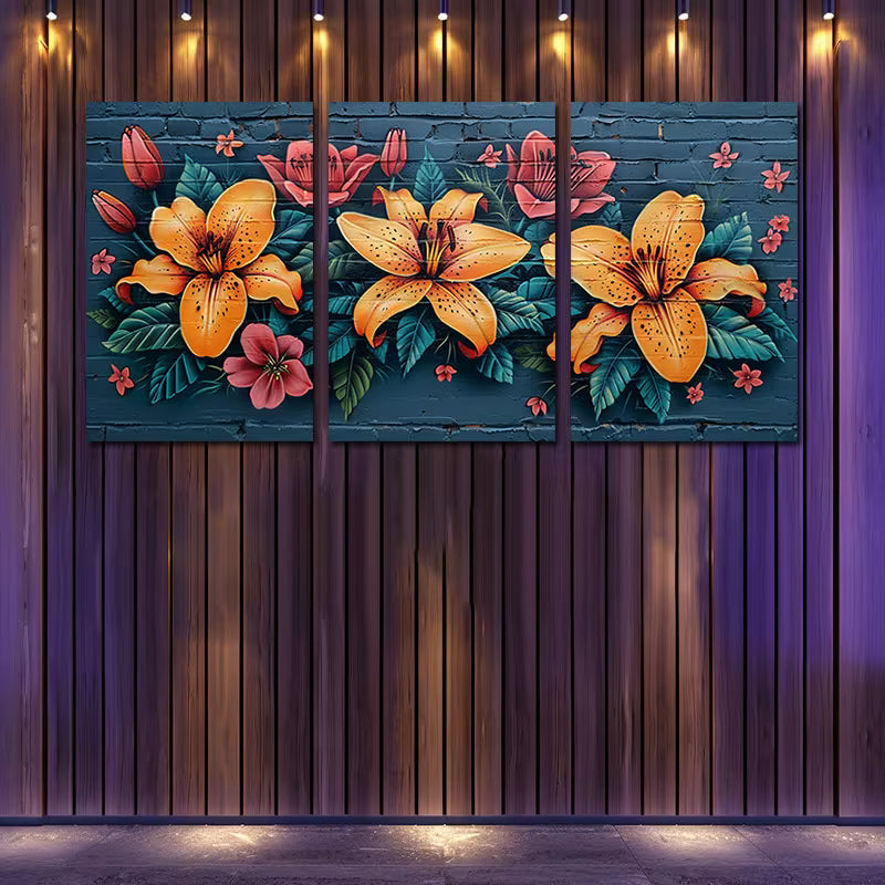 3pcs Vibrant Lilies and Roses Wall Art Set Canvas Framed 60x90cm - High Quality Print 100% Australian Made Wall Canvas Ready to Hang