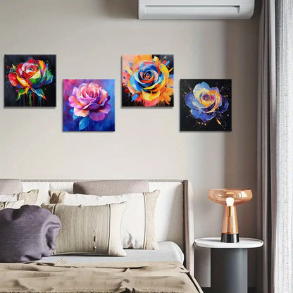 4pcs  Rose Splashes Decorative Artwork Wall Art Canvas Framed