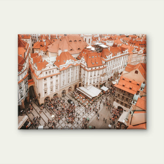 Aerial view of Market Square old town Prague, Czech Republic Neutral Vintage Wall Art Decor 100% Australian Made