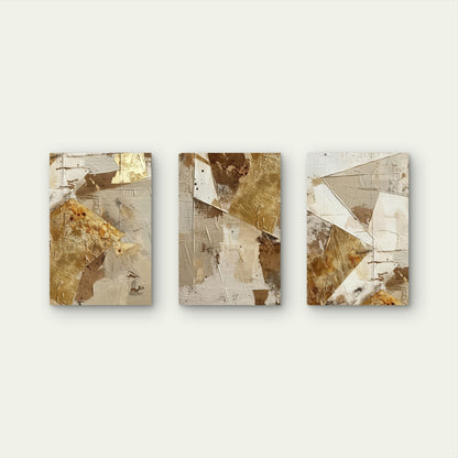 3pcs Beige Brown Gold Foil Geometric Wall Art Set Canvas Framed 50x70cm - High Quality Print 100% Australian Made Wall Canvas Ready to Hang