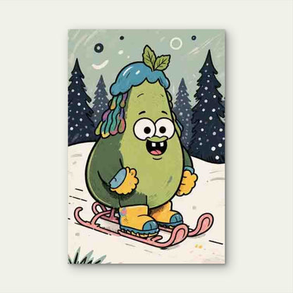 Cartoon Avocado Metal Print Ready to Hang