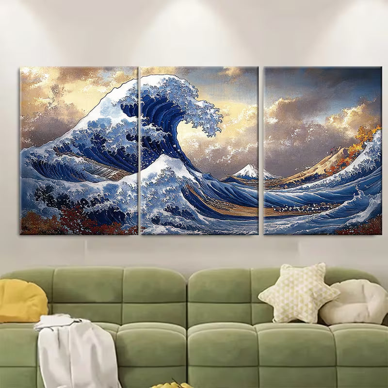 3pcs  Katsushika Hokusai The Great Wave off Kanagawa Metal Print Ready to Hang Art