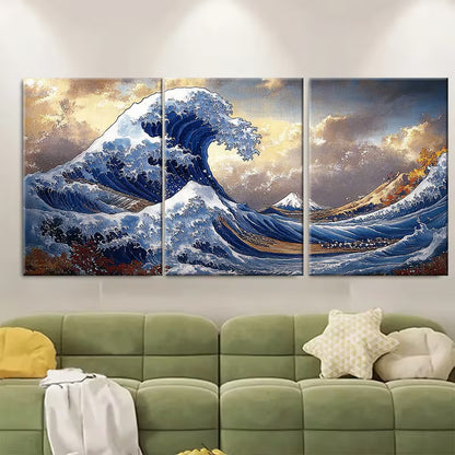 3pcs  Katsushika Hokusai The Great Wave off Kanagawa Metal Print Ready to Hang Art