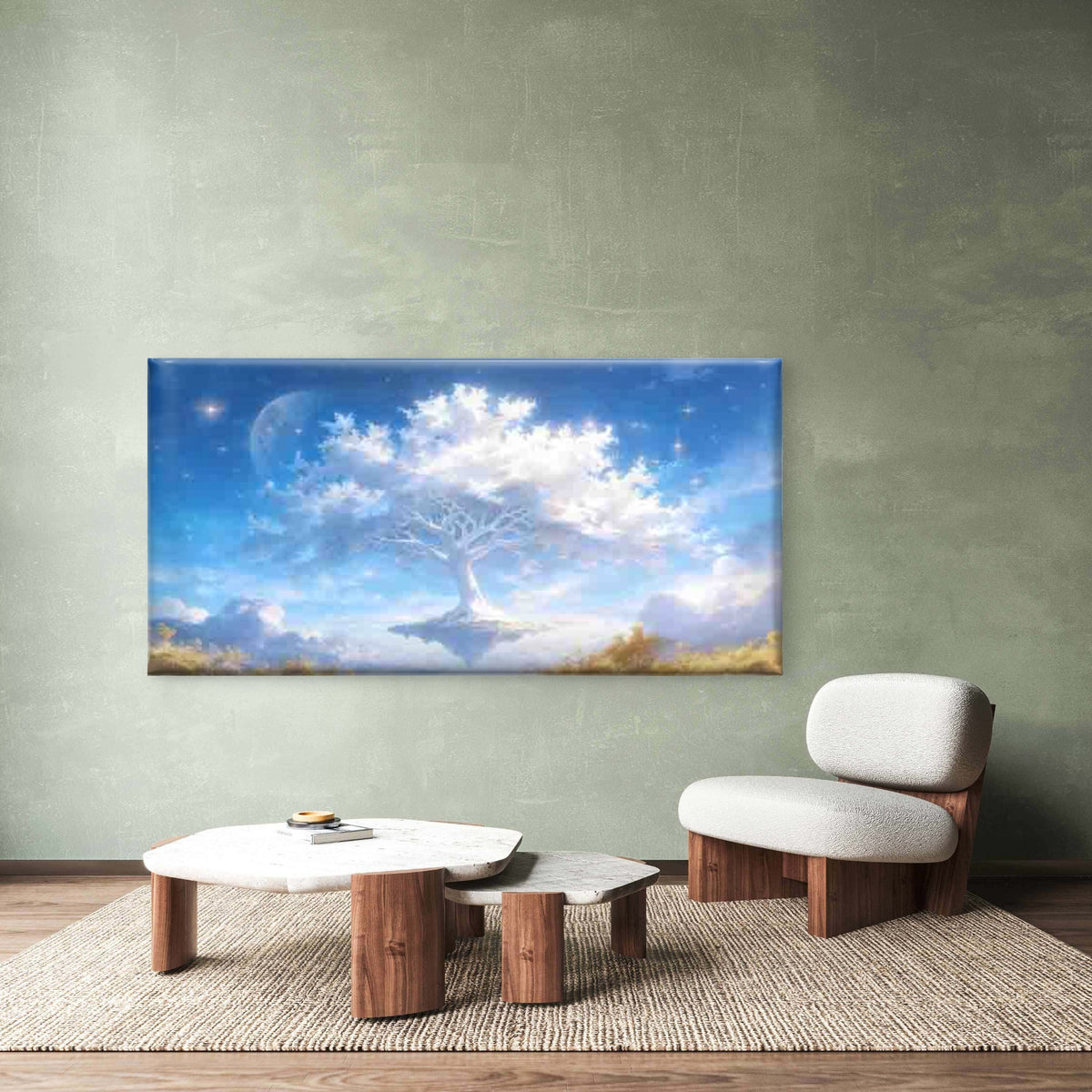 Fantasy Sky with Floating Tree Wall Art Canvas Office Home Room Framed 120x60cm