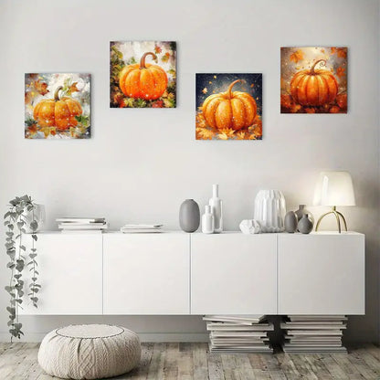 4pcs Fall Pumpkin Poster Wall Art Canvas Framed