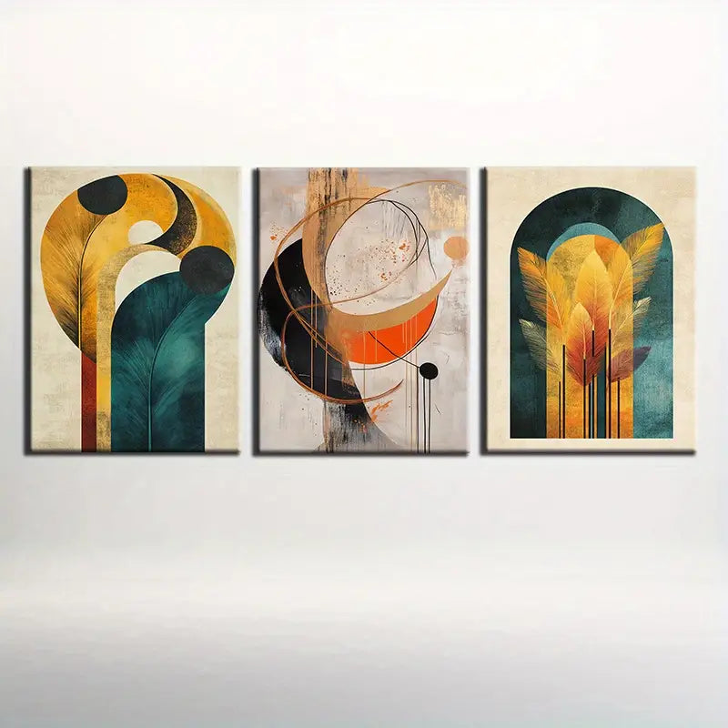 3pcs Golden Lines and Shapes Classic Design Metal Print Ready to Hang Art