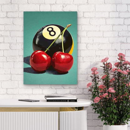Lucky Me 8 Ball & Cherry Retro Metal Print Ready to Hang
