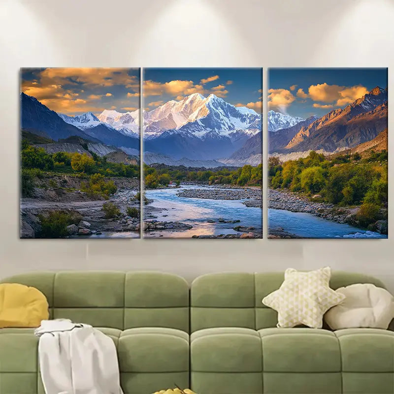 3pcs Pakistan Himalayan Valley Travel Wall Art Set Canvas Framed 60x90cm - High Quality Print 100% Australian Made Wall Canvas Ready to Hang