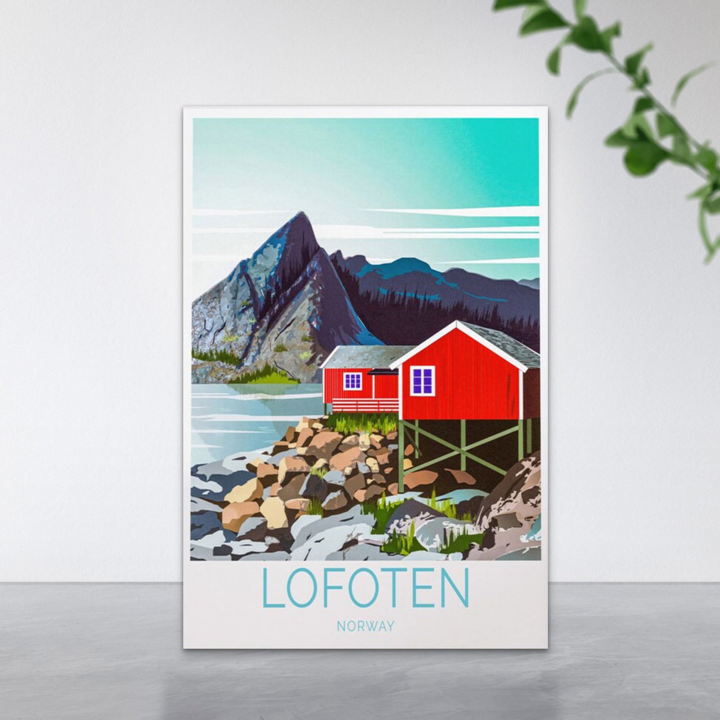 Lofoten In Norway, Lake View & Red House Travel Poster Print Wall Art