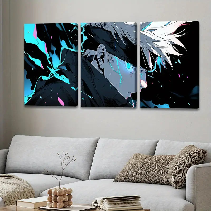 3pcs Gojo Abstract Anime Spell Poster Wall Art Set Canvas Framed 60x90cm - High Quality Print 100% Australian Made Wall Canvas Ready to Hang