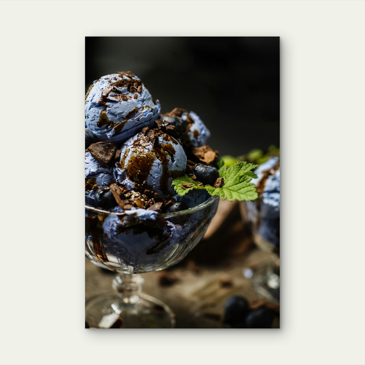 Homemade Blueberry Ice Cream with Chocolate and Mint 40x60cm Metal Print Ready to Hang