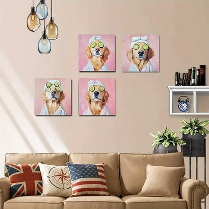 4pcs Golden Retriever Dog Grooming Wall Art Canvas Framed