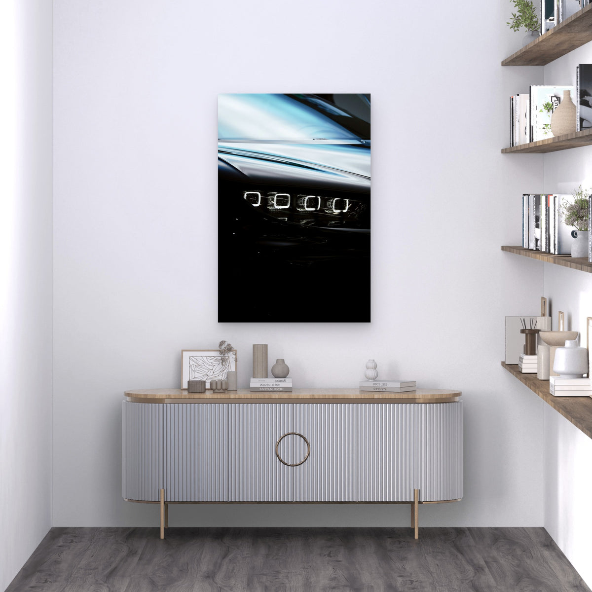 Front Headlight Of A Bugatti Chiron Hypercar 60x90cm Metal Print Ready to Hang