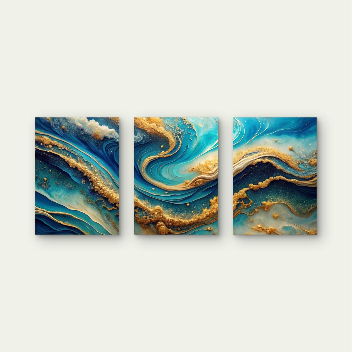 3pcs Abstract Ocean Art Natural Metal Print Ready to Hang Art