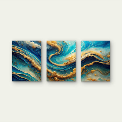 3pcs Abstract Ocean Art Natural Metal Print Ready to Hang Art