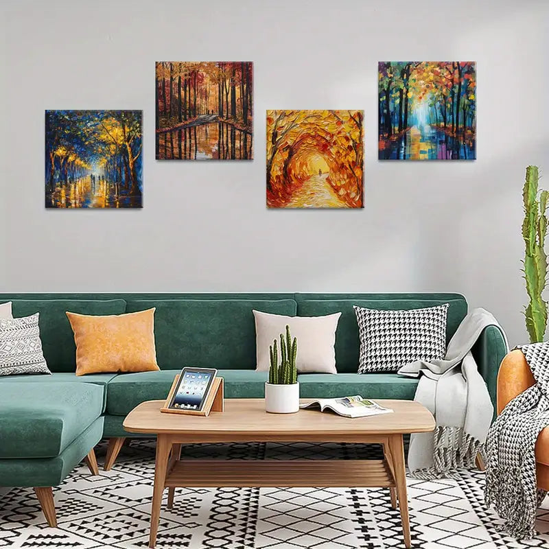 4pcs Lights Square, Colorful Art Prints   Wall Art Canvas Framed