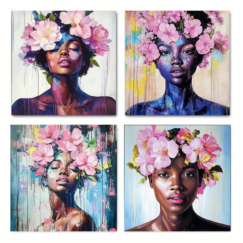 4pcs Abstract Art Flowe Art Deco  Wall Art Canvas Framed