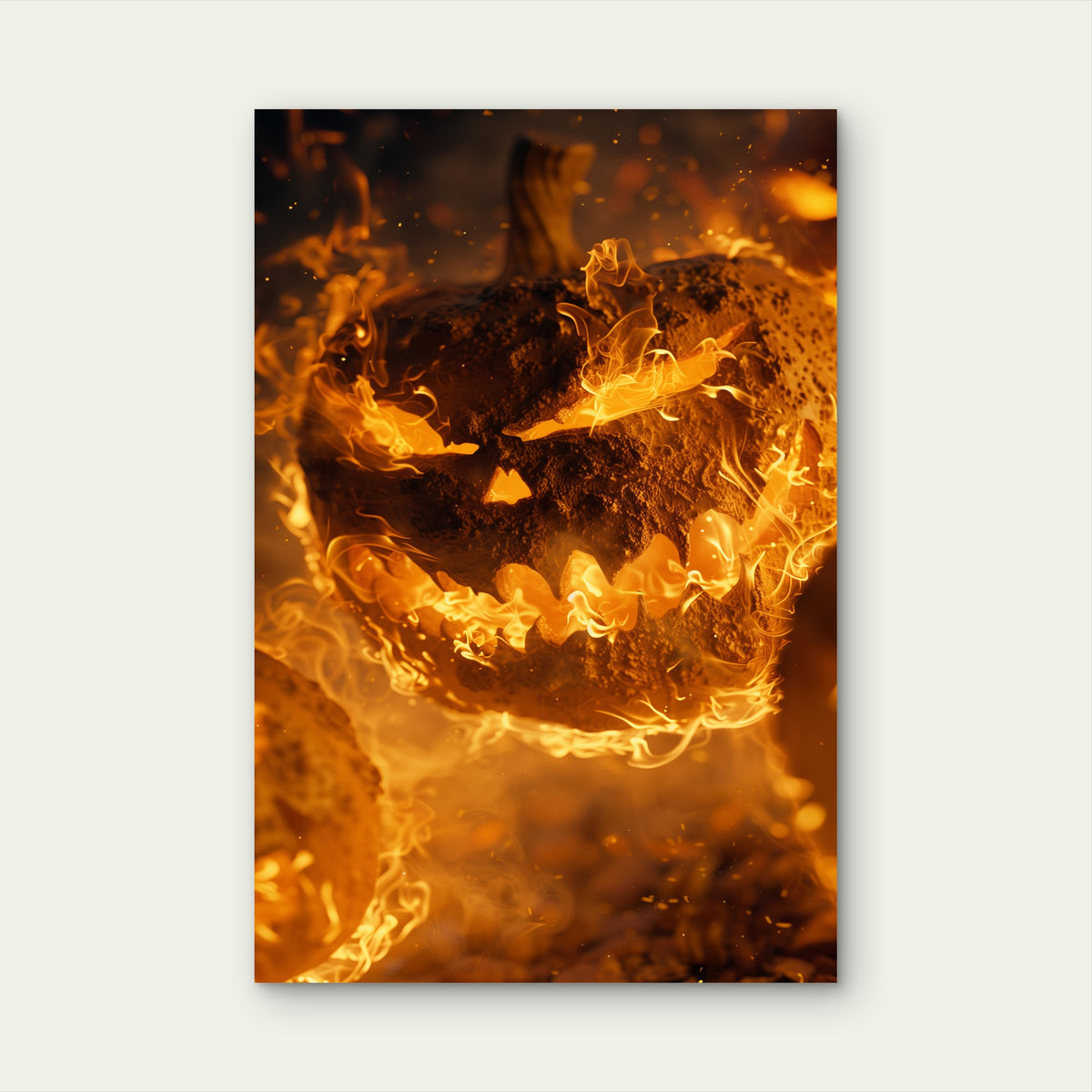 Halloween Pumpkin Lit by Fire 60x90cm Metal Print Ready to Hang