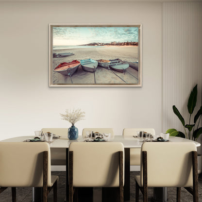 Aluminum boats resting in Coogee beach, Sydney, New South Wales (NSW), Australia Neutral Canvas Print Wall Art Decor 100% Australian Made