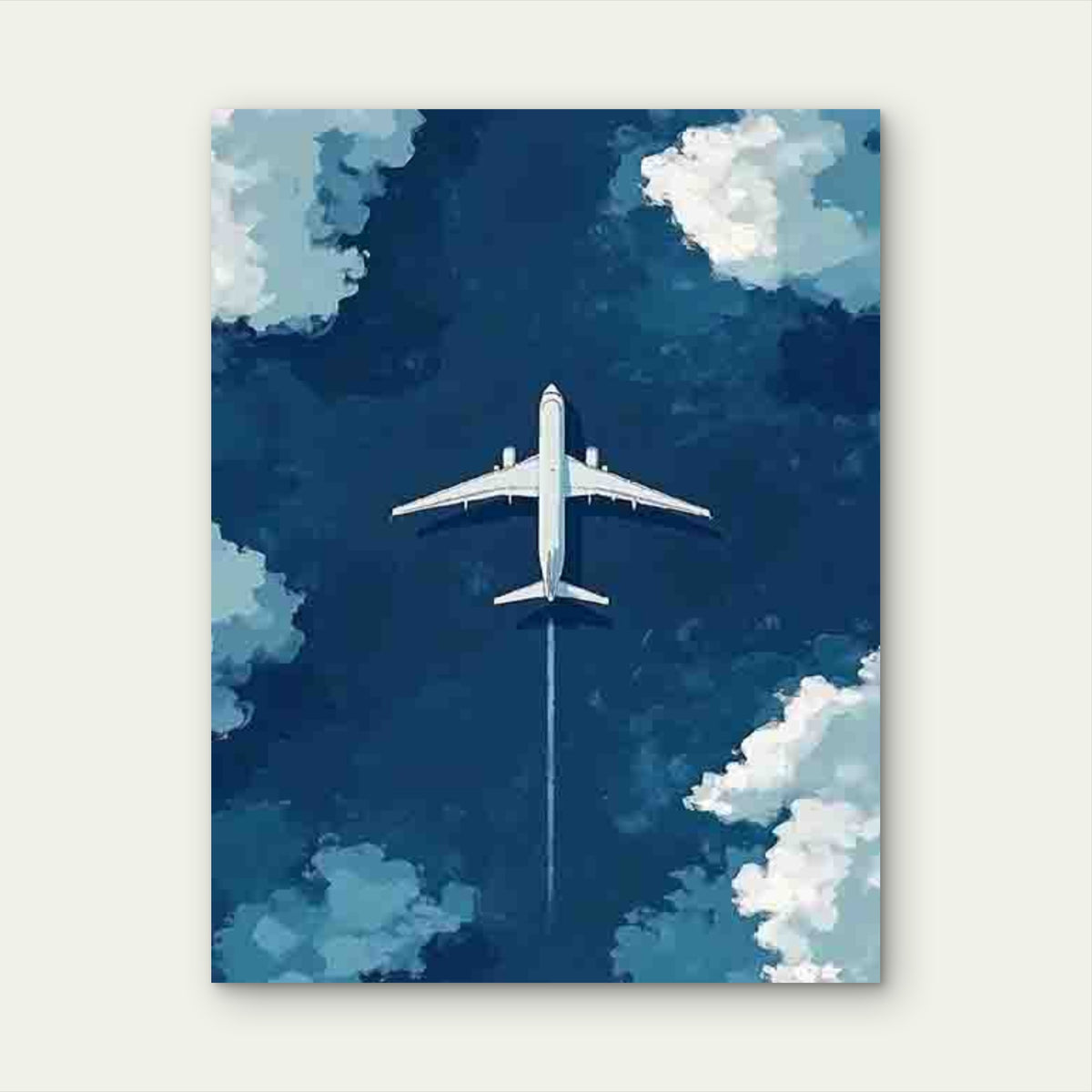 Airplane Clouds Blue Sky Modern Minimalist Metal Print Ready to Hang