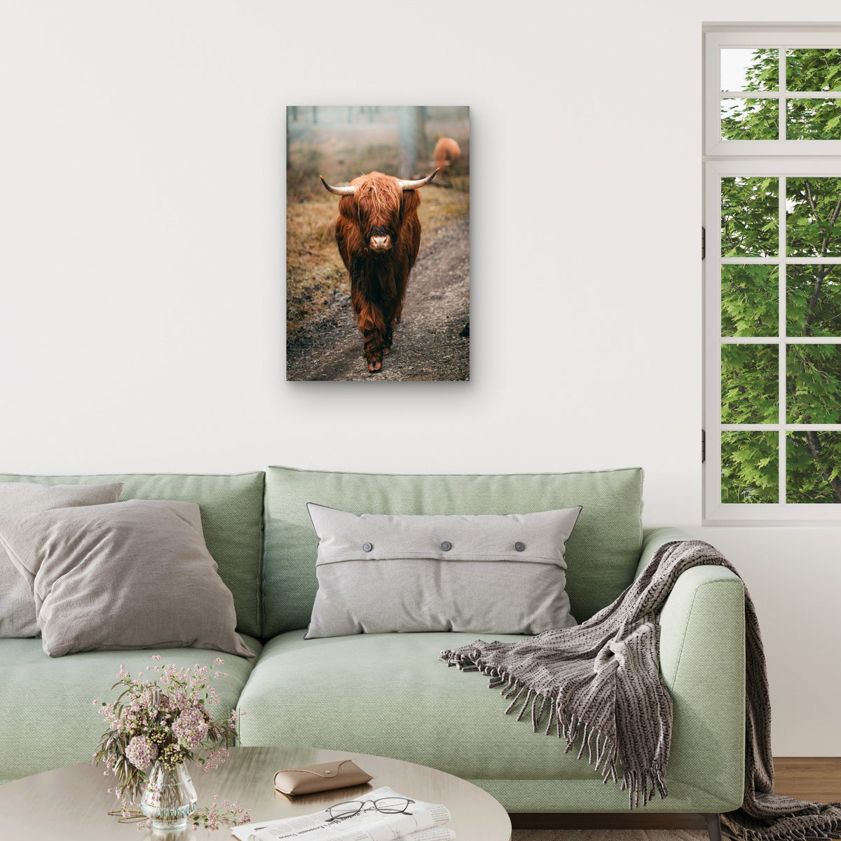 Highland Cow Rustic View 60x90cm Metal Print Ready to Hang