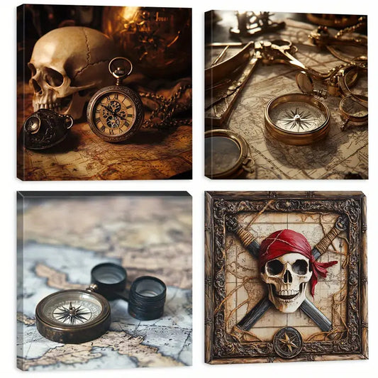 4pcs Nautical Compass & Pocket NCP  Wall Art Canvas Framed