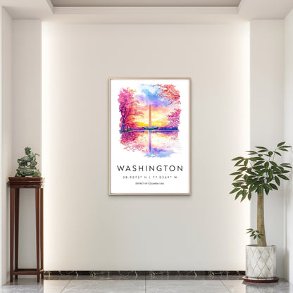 Cherry Blossoms At Washington Monument Travel Poster Print Wall Art