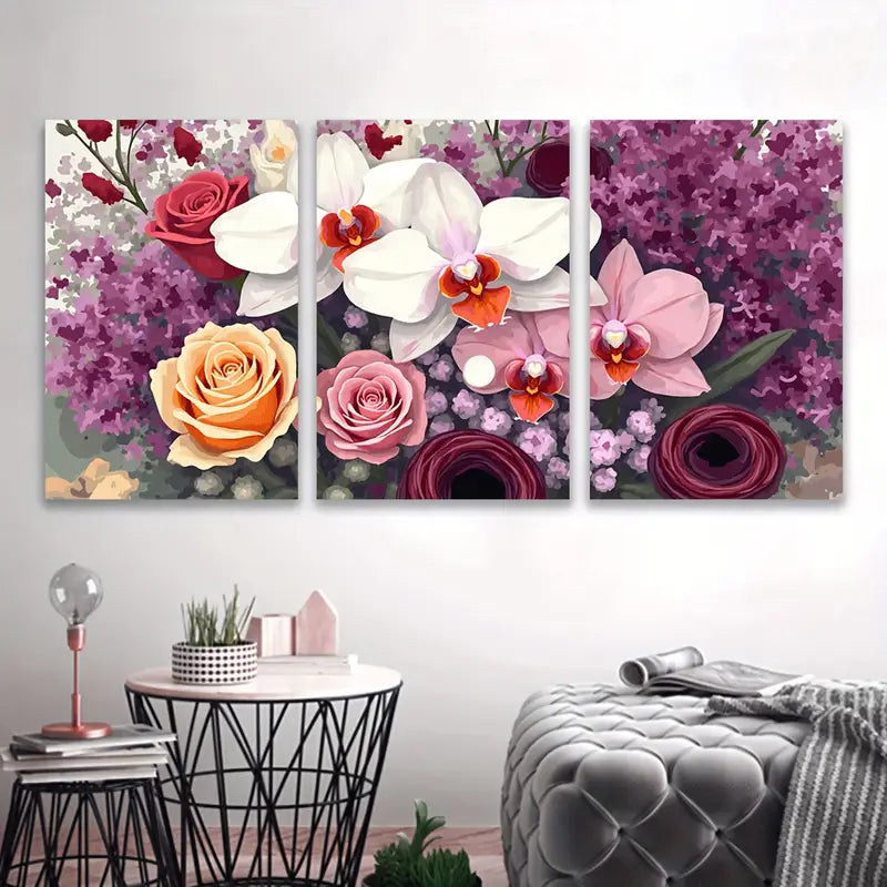 3pcs Orchid & Rose Blossom Floral Wall Art Set Canvas Framed 60x90cm - High Quality Print 100% Australian Made Wall Canvas Ready to Hang