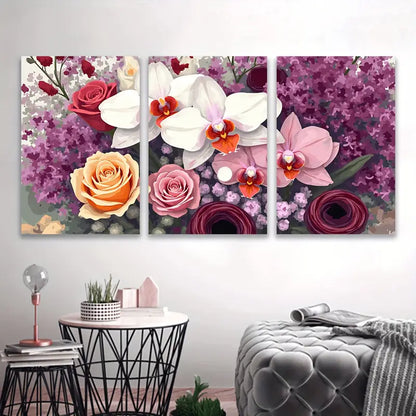 3pcs Orchid & Rose Blossom Floral Wall Art Set Canvas Framed 60x90cm - High Quality Print 100% Australian Made Wall Canvas Ready to Hang