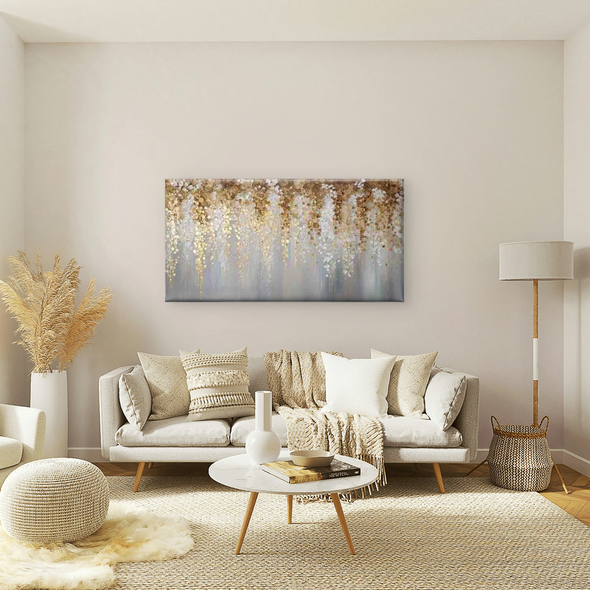 Golden Rainfall Abstract Art Wall Art Canvas Office Home Room Framed 120x60cm