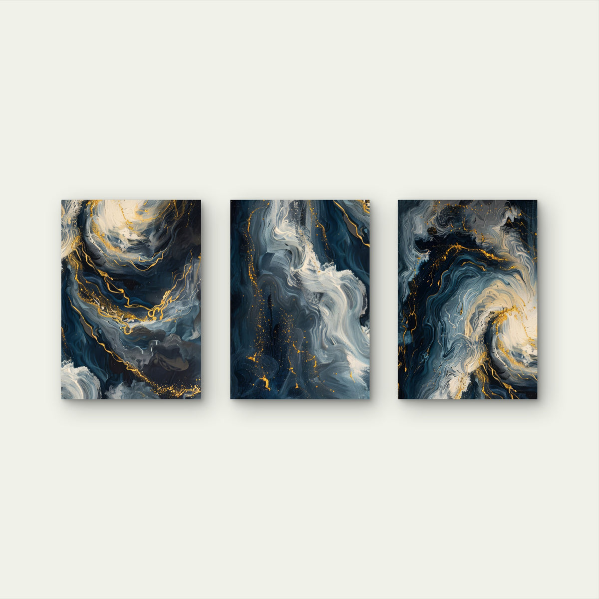 3pcs Modern Abstract Blue Gold Fluid Ocean Wall Art Set Canvas Framed 60x90cm - High Quality Print 100% Australian Made Wall Canvas Ready to Hang